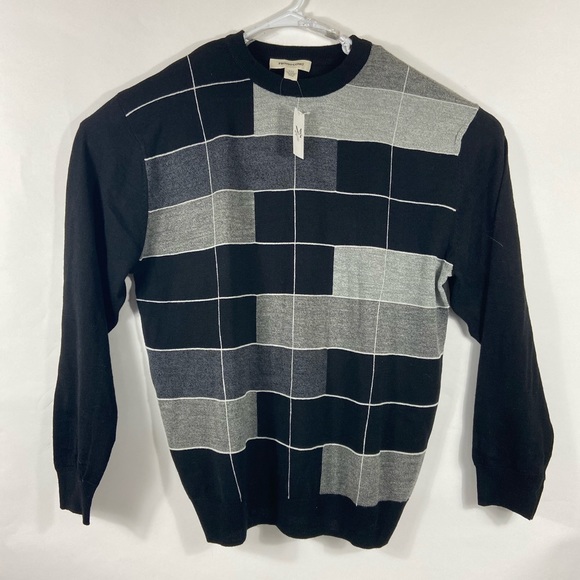 Pronto Uomo Pull Over Sweater Gray Black XXL NWT checkered Long Sleeve - Picture 2 of 5